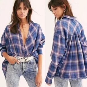 Free People We The Free Seeking Starlight Plaid Shirt  XS Oversized